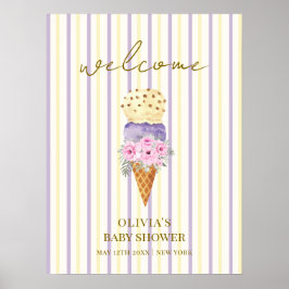 Lila Flower Scoop Ice Cream Baby Shower Välkommen Poster