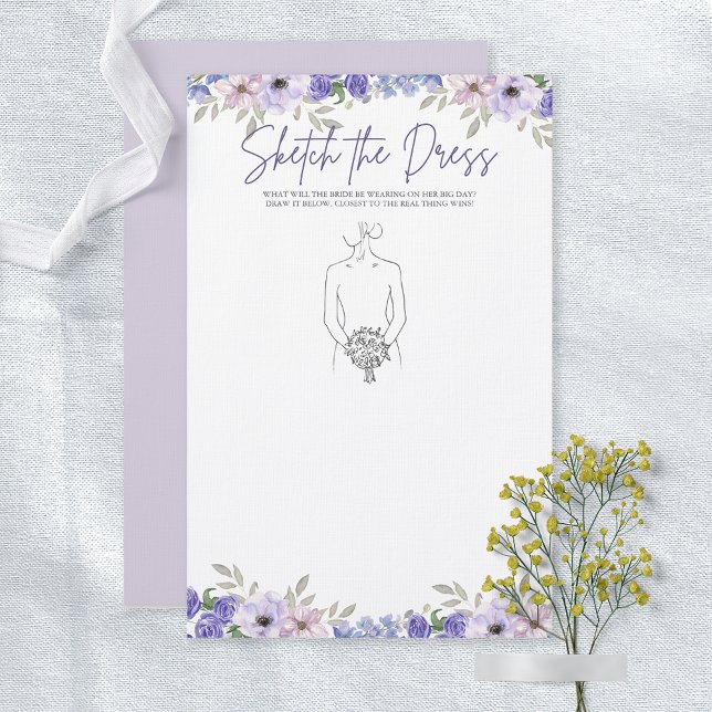 Lila Flower Sketch Möhippan Dress Game (Purple Flower Sketch the Dress Bridal Shower Game)