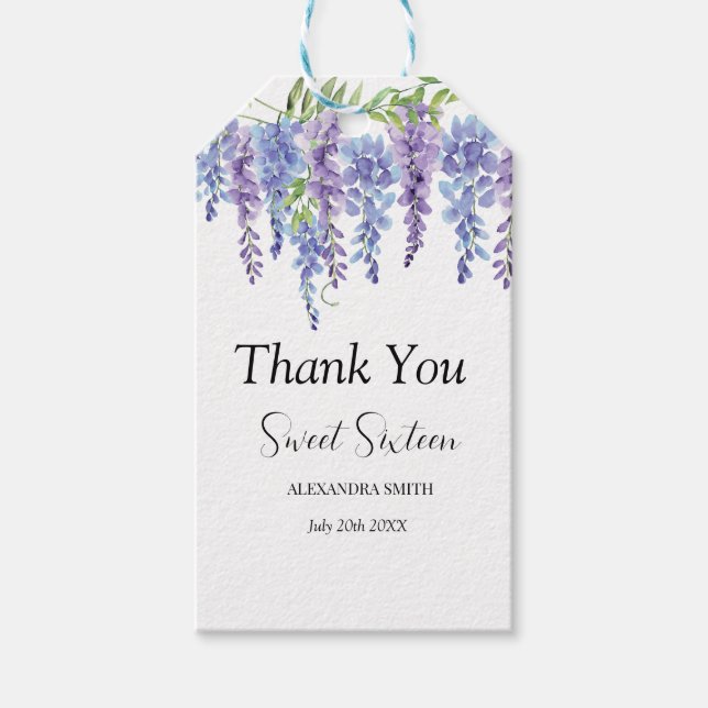 Lila Flower Sweet sixteen Presentetikett (Framsidan)