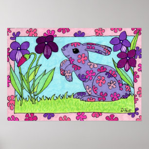 Lila Flowered Bunny Poster