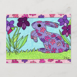 Lila Flowered Bunny Vykort