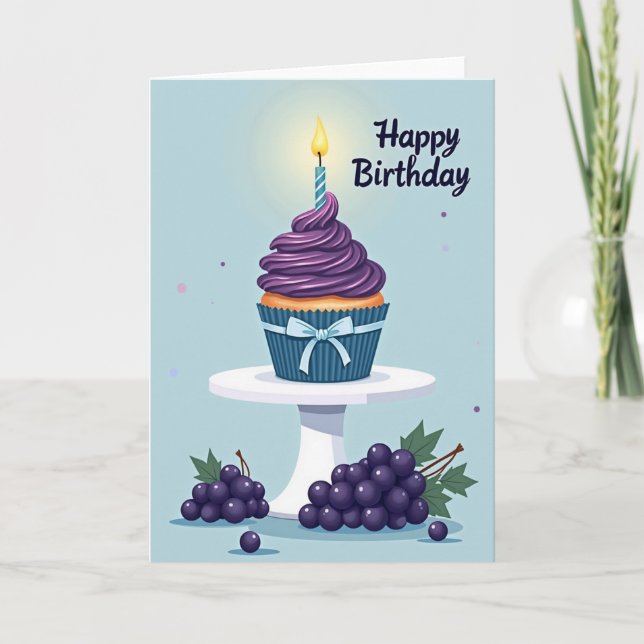 Lila födelsedagscupcake-kort kort (Framsida)