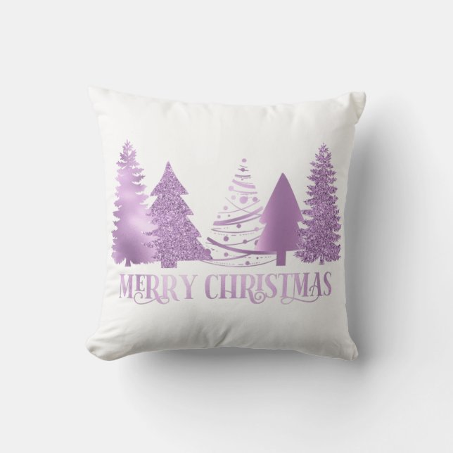 Lila Foil look Metallic God jul Träd Kudde (Framsida)