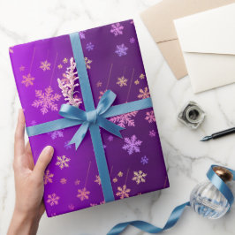 Lila Foil Neon Snöflingor Wrapping Papper Presentpapper