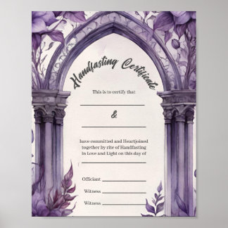 Lila Foliage Blommigt Arch Handfast Certificate Poster