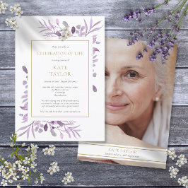 Lila Foliage Funeral Firande of Life Photo Inbjudningar
