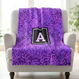 Lila foliage löv mönster moderna fet monogram fleecefilt