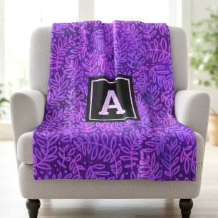 Lila foliage löv mönster moderna fet monogram fleecefilt