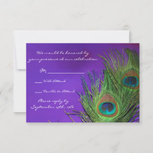 Lila folie Påfågel Bröllop RSVP-kort OSA Kort