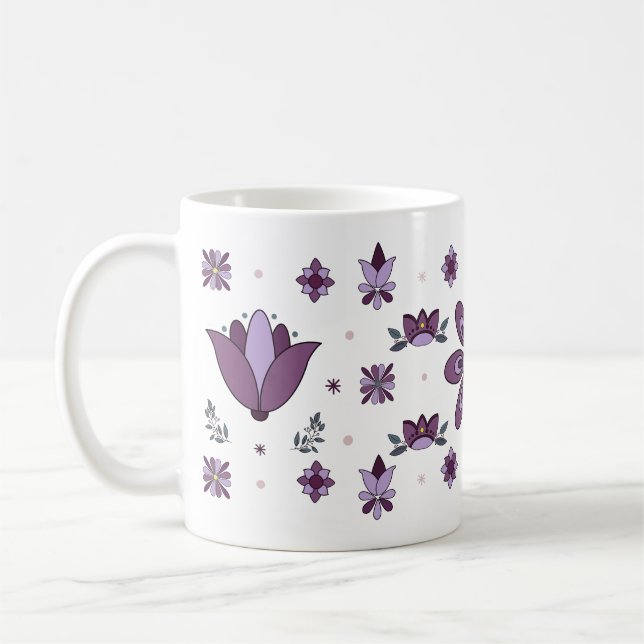 Lila Folk Art Flowers Coffee Mugg (Vänster)