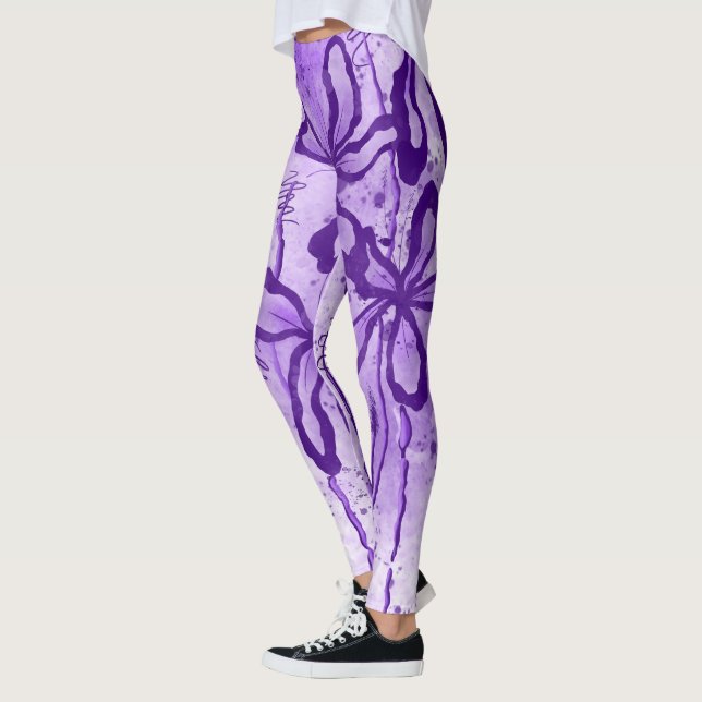 lila för abstrakt med inlästa blommor leggings (Vänster)