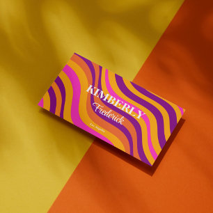 Lila för abstrakt Retro-Orange Vågigt Rand fet Visitkort