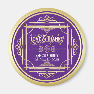 Lila för Art Deco Bröllop Kärlek och Tack Guld Magnet