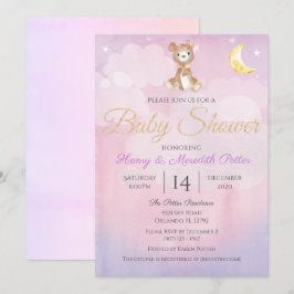 Lila för  av flickor i Star och Måne Nalle Inbjudningar