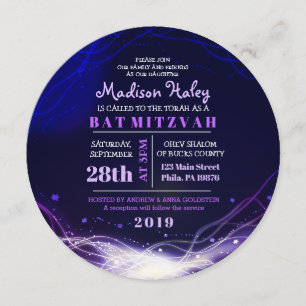 Lila för Bat mitzvah inbjudan till Neon Stars