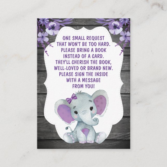 Lila för Bok Request Card Girl Elephant Shower  Tilläggskort (Framsida)