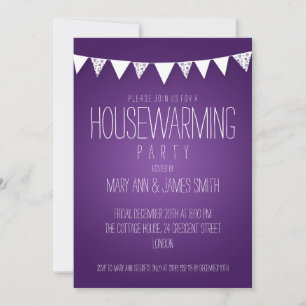 Lila för bostadsuppvärmning Party Hearts Bunting Inbjudningar
