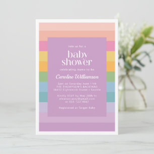 Lila för Bright Pastel Rand Rainbow Baby Shower Inbjudningar