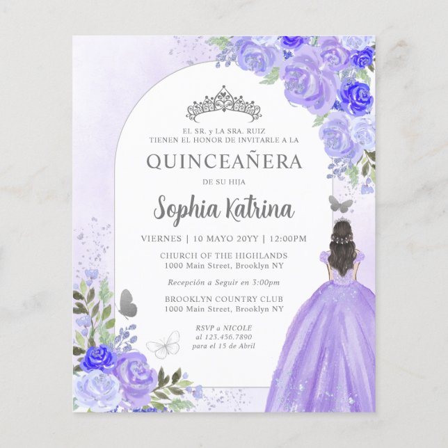 Lila för budgetBlommigt BILINGUAL Spain Quinceaner (Baksida)