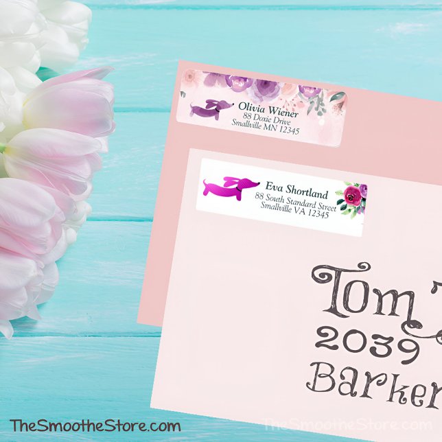 Lila för Dachshund-Blommigtens returadress, adress Returadress Etikett (Cottagecore dachshund floral address labels - wedding or everyday use)