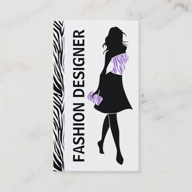 lila för designern i mode, vit zebra tryck visitkort (Framsida)