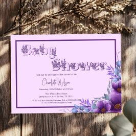 Lila för färgen Cute Watercolor Flower Baby Shower Inbjudningar