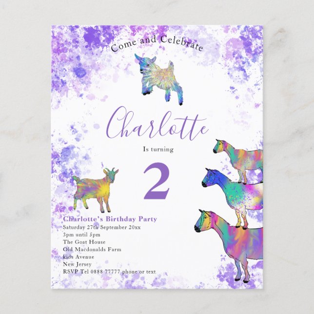 Lila för Födelsedagsfest av flickors måltider Flygblad (Framsidan)