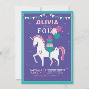 Lila för Födelsedagsfesten Unicorn Balloons Inbjudningar