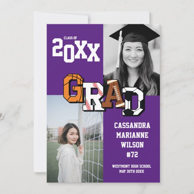 Lila för fotbollsmatchen Studenten Inbjudningar (Framsida)