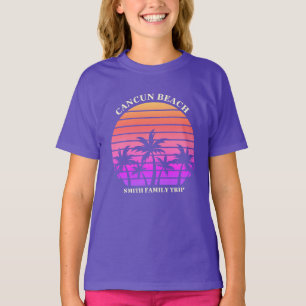 Lila för Handflatan vid Cute Beach Resa Träd Anpas T Shirt