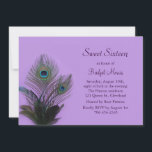 lila för inbjudan till Sweet sixteen av Elegant Pe<br><div class="desc">En av de senaste trenderna i mode och design är fredsfågeln,  och här visas det att den dekorerar en Sweet sixteen födelsedagsinbjudan. Denna inbjudan är på grundläggande papper. Jag rekommenderar dock att den metalliska is som är papprare för att framhäva fjädrarnas härde.</div>