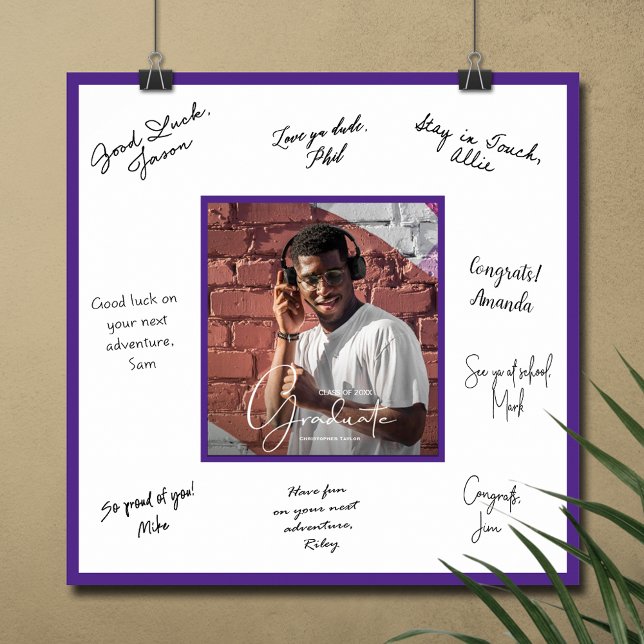Lila för Keepsaké i Photo Studenten Autograph  Poster (Graduation autograph photo poster with purple border, INSTANT DOWNLOAD and/or PRINTED)