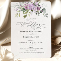 Lila för Lilacs Greenery Script Wedding-inbjudan