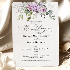 Lila för Lilacs Greenery Script Wedding-inbjudan Inbjudningar