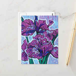 Lila för målning av Iris Flower Vår blommor Blommi Vykort
