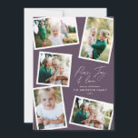 Lila för multifotomoderna eleganter julkort<br><div class="desc">Modern,  minimal snyggt med flera fotofamiljers elegant för heminredning,  skript för textfred,  glädje och kärlek Helgdag julkort,  ideårsdag. Lila färg kan förändras i sin moderna utveckling.</div>