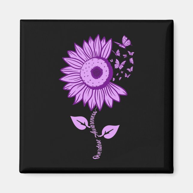 Lila för ökad medvetenhet om överdosering Ribbon D Magnet (Framsidan)