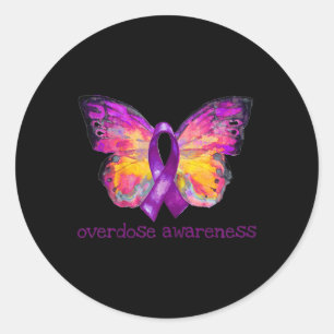 Lila för ökad medvetenhet Ribbon Butterfly Grief L Runt Klistermärke