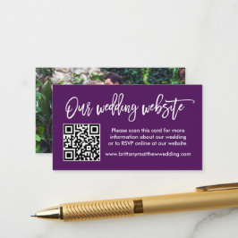 Lila för Penselskript Bröllop-webbplats QR-foto Tilläggskort
