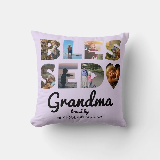 Lila för Personlig av Grandma Blsed Photo Collage Kudde (Framsida)