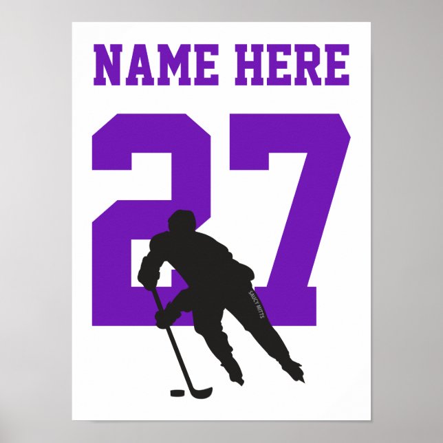 Lila för personlig Hockey Player Player-nummer Poster (Framsidan)