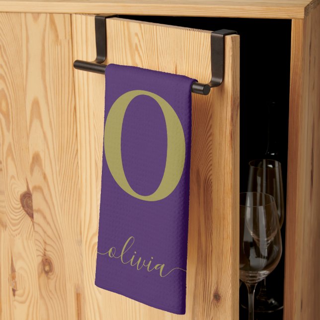 Lila för Personligen i Namn och Guld Kökshandduk (Thirds Fold)