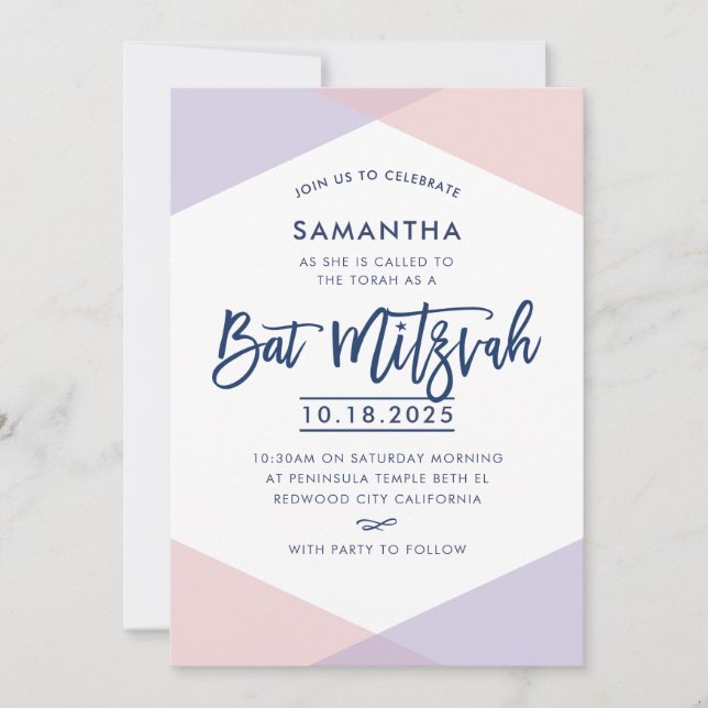lila för rosa av blek i bat mitzvah INBJUDAN (Framsida)