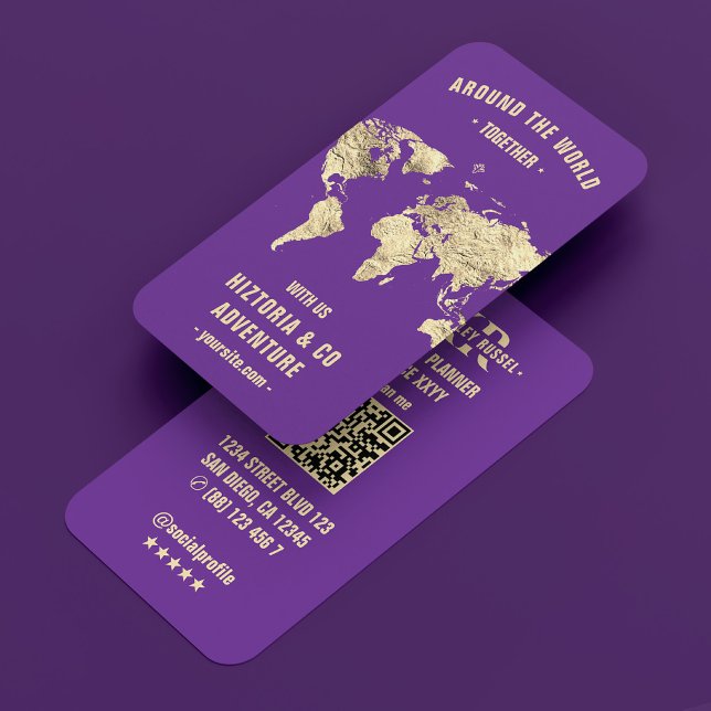 Lila för Royalet Travel Planner Modern World Map  Visitkort (Travel Planner Modern World Map Royal Purple Business Card
)