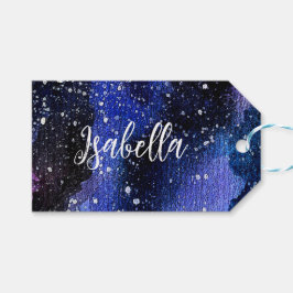 Lila för vattenfärg Universe Presentetikett