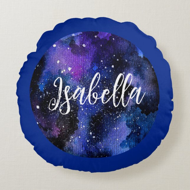Lila för vattenfärg Universe Rund Kudde (Framsidan)