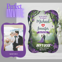 Lila Forest Bröllop Anpassningsbar Photo Save Date Inbjudningar