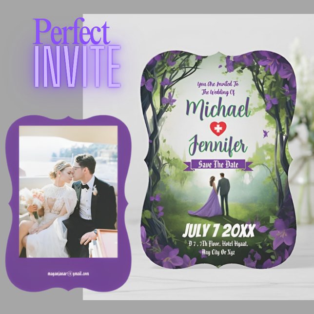 Lila Forest Bröllop Anpassningsbar Photo Save Date Inbjudningar (Skapare uppladdad)