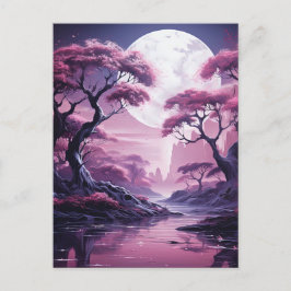 Lila Forest in Moonlight Background Vykort