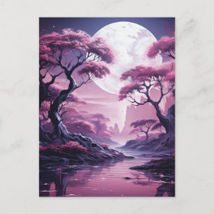 Lila Forest in Moonlight Background Vykort